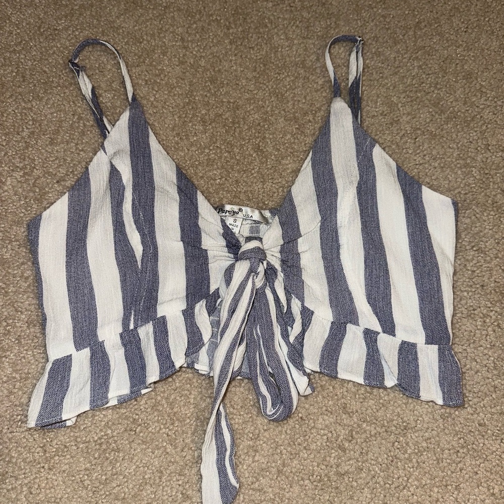 Blue and white stripe crop top